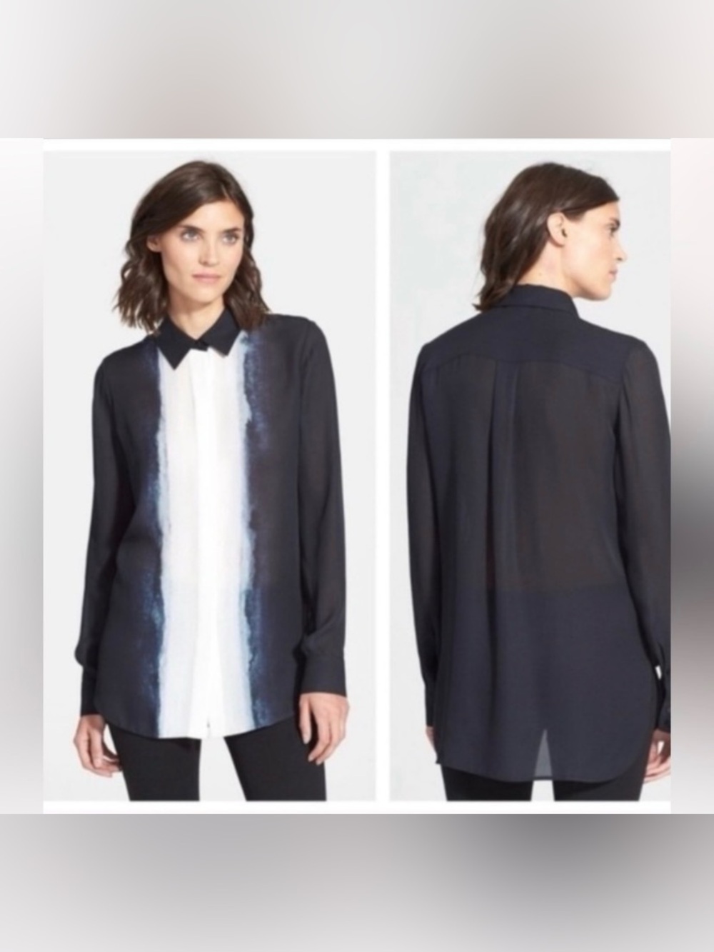 Vince Silk vertical Dip Dye Black and White Button-Down Long Sleeve Shirt